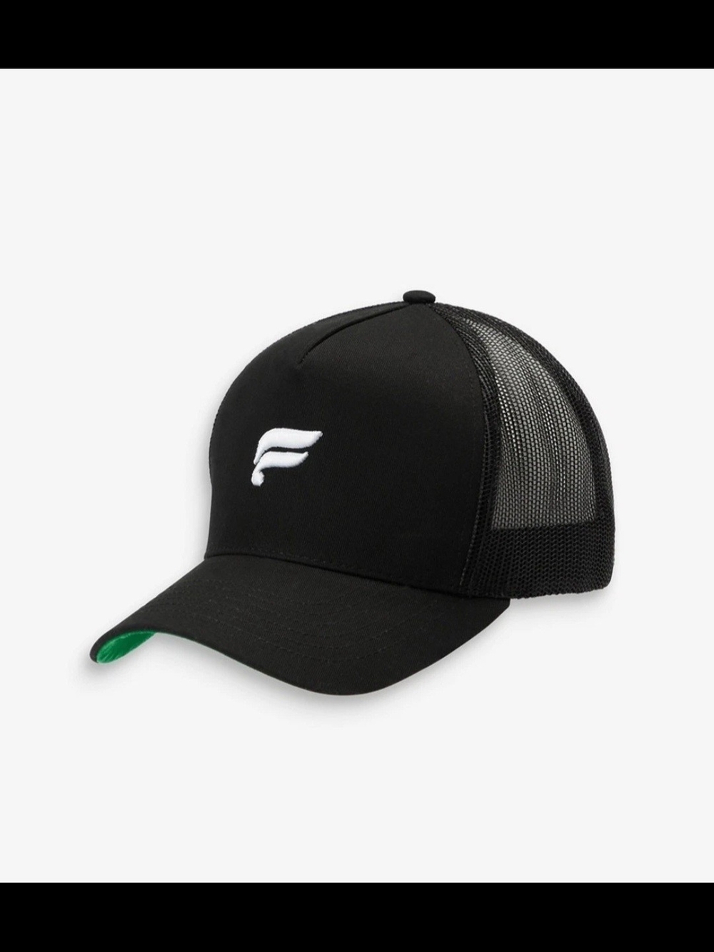 Fabletics Black Trucker Cap with White Wing Logo